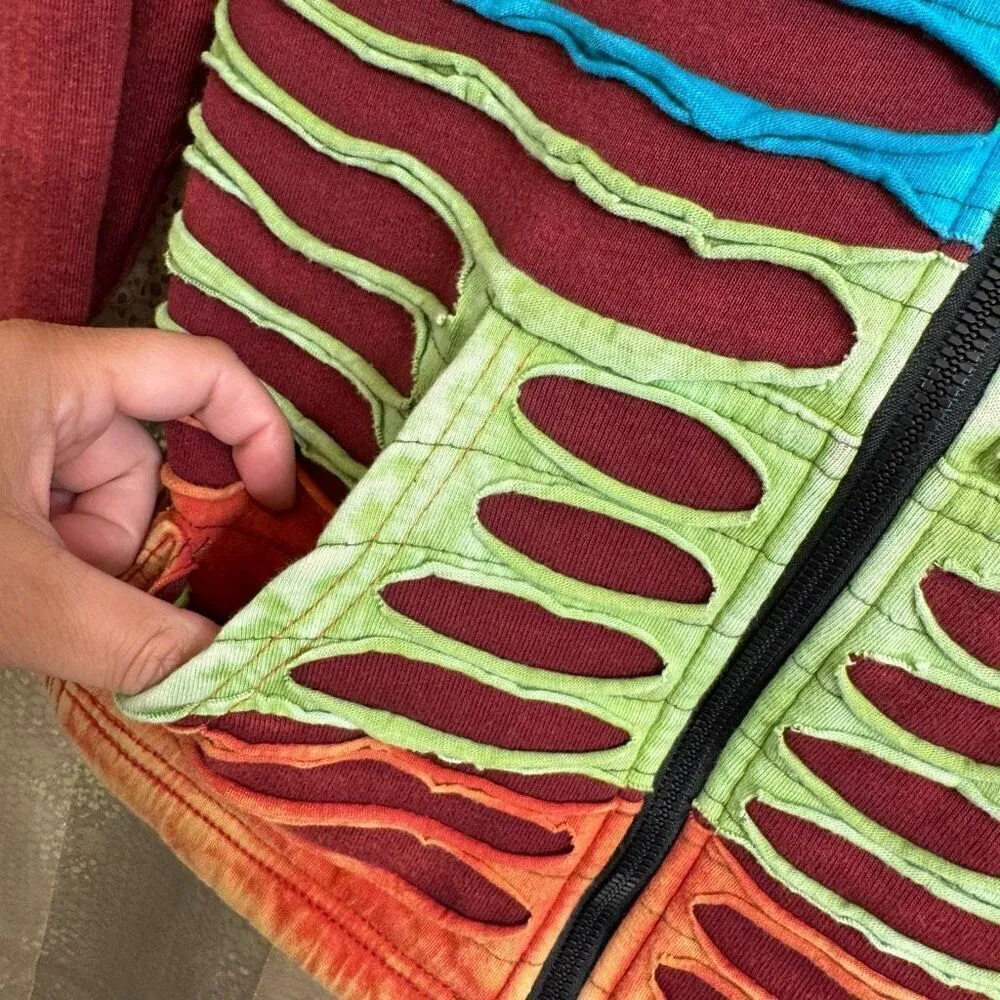 Himalayan Nepal Boho Handmade Cottagecore Flower Zip Sweater Medium - Image 5