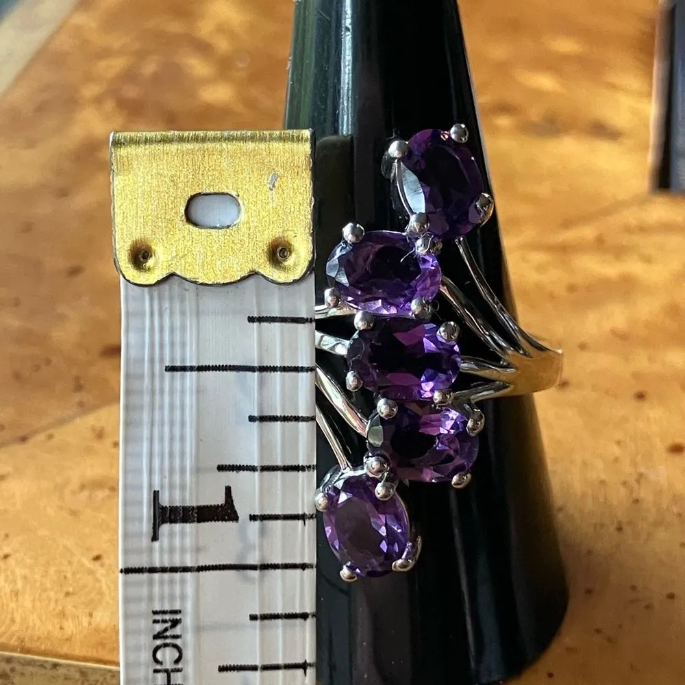 Natural Amethyst Sterling Silver Cocktail Ring Size 9 Purple - Image 7