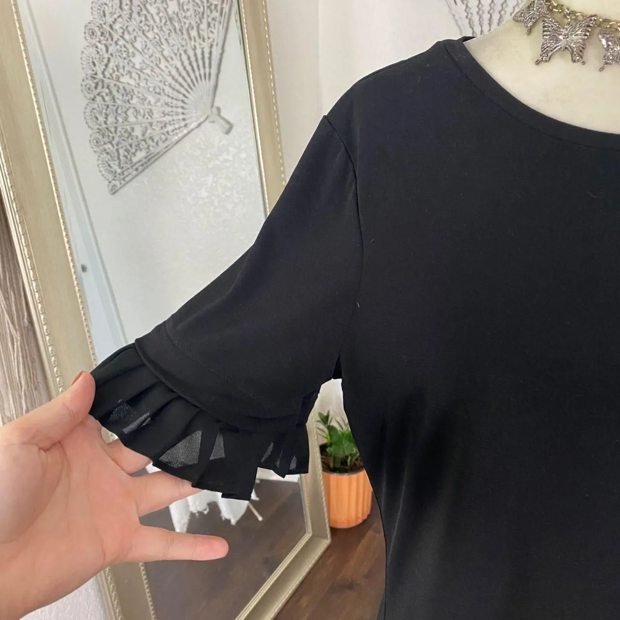 Michael Kors Coquette Black Mini Midi Frilly Short Sleeve Babydoll Dress M Size M - Image 6