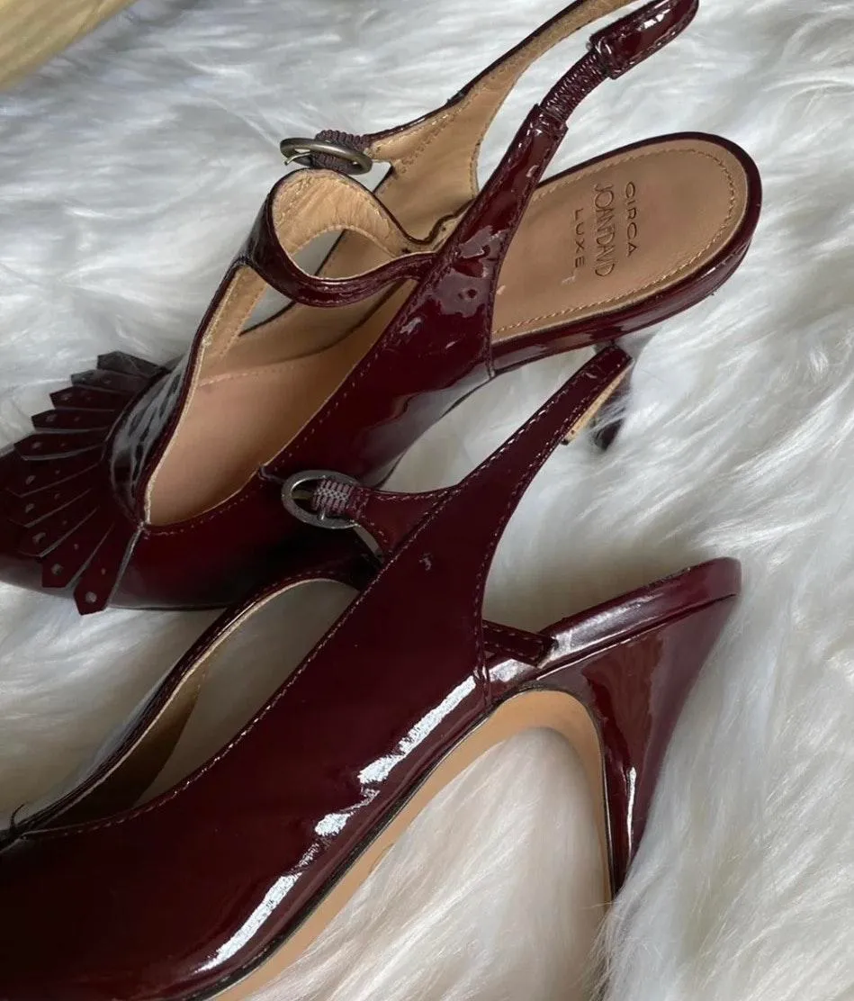 Circa Joan and David Luxe Red Leather Heels Vibrant Red Wine Leather Stiletto heel. - Image 3