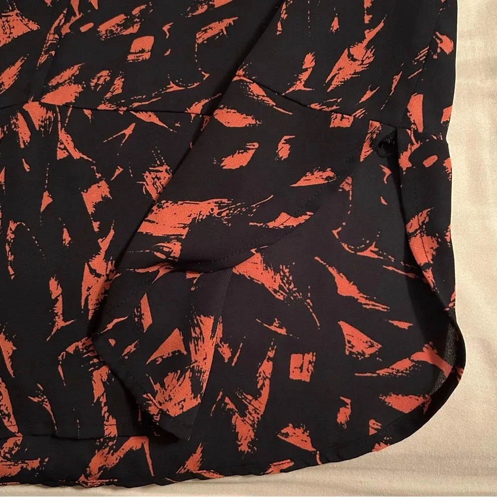 Lumiere Womens Sm Long Sleeve Chiffon Sheer Light Flowy Blouse Black Orange - Image 9