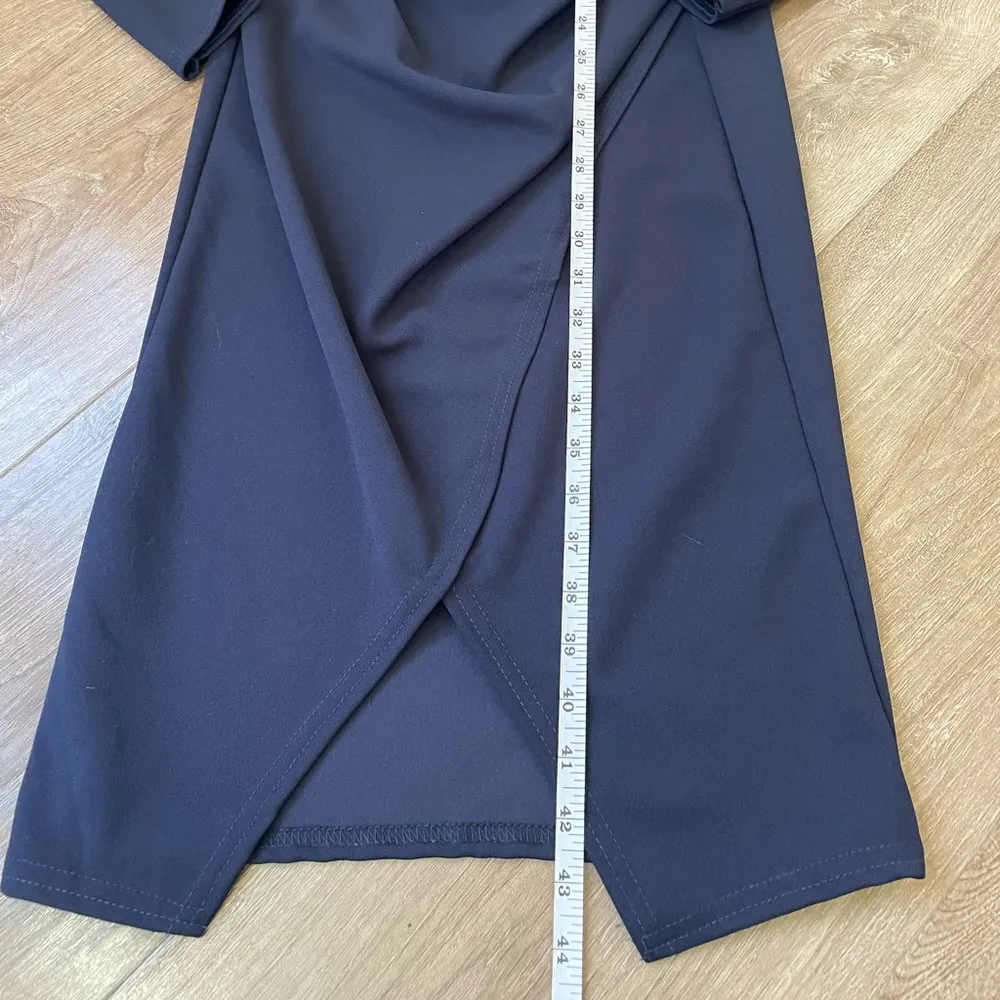 Pretty Little Thing Navy Blue Asymmetrical Neckline Long Sleeve Dress ~ Size 12 - Image 8