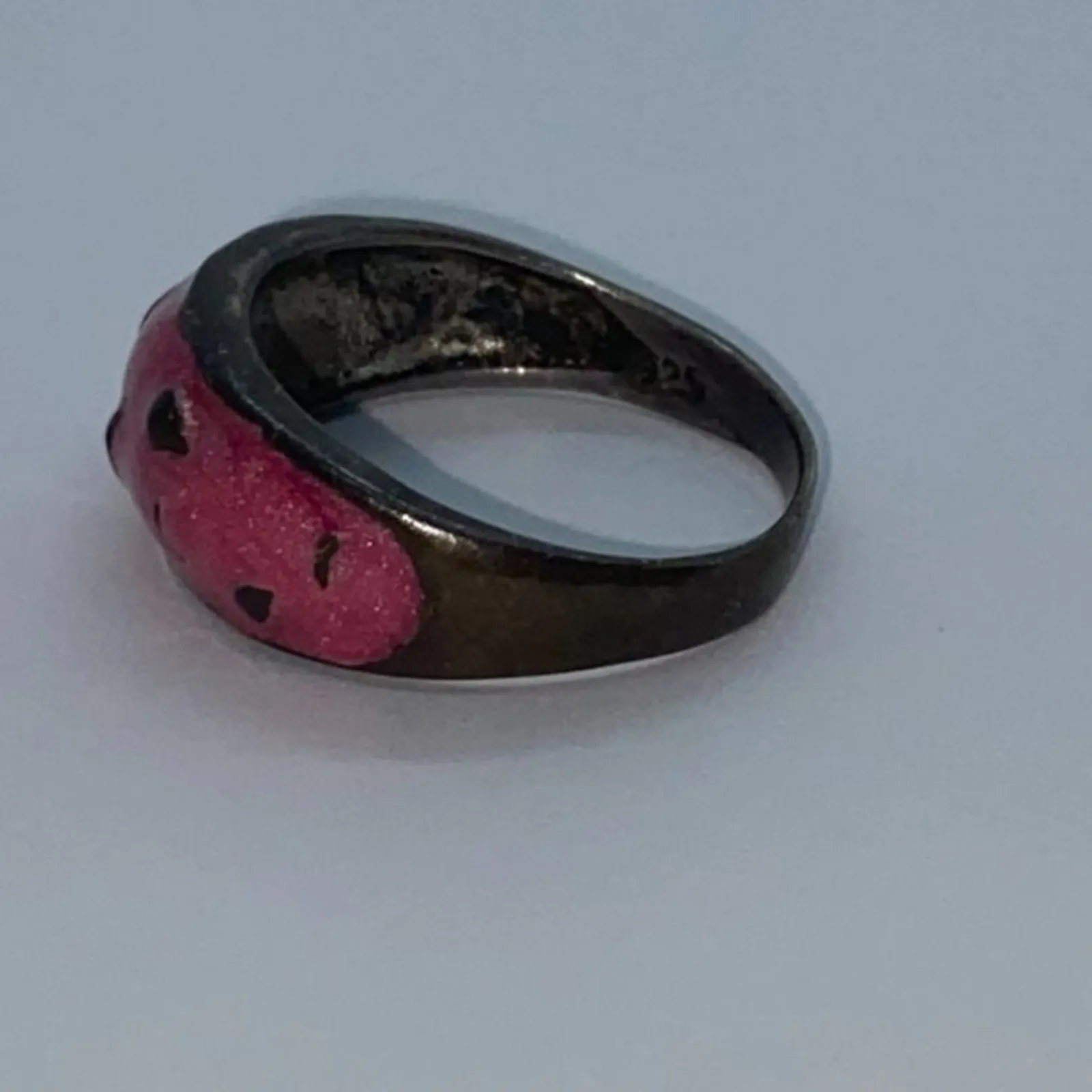 Antiqued Silver-Tone Pink Glitter Sparkle Ring Women's Size 8.5 - Image 5