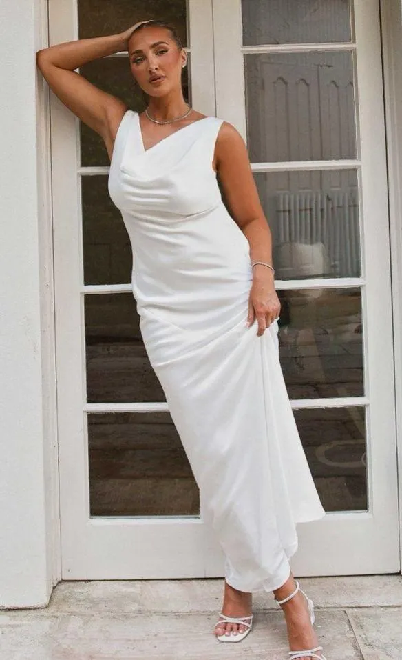 Be Mine Satin Maxi Dress White - Image 3