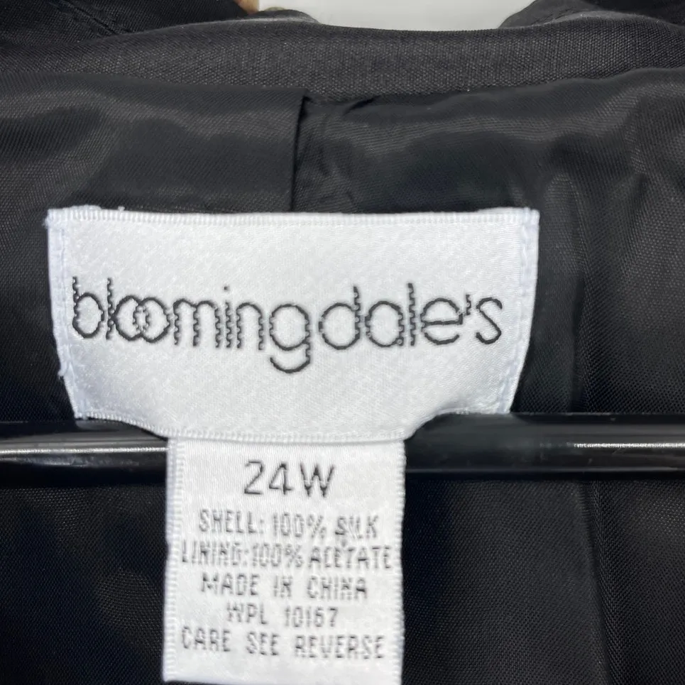 Vtg Bloomingdale’s Silk Button Women’s Jacket Sz 24W Mother of Pearl Art Deco 80 Black - Image 10