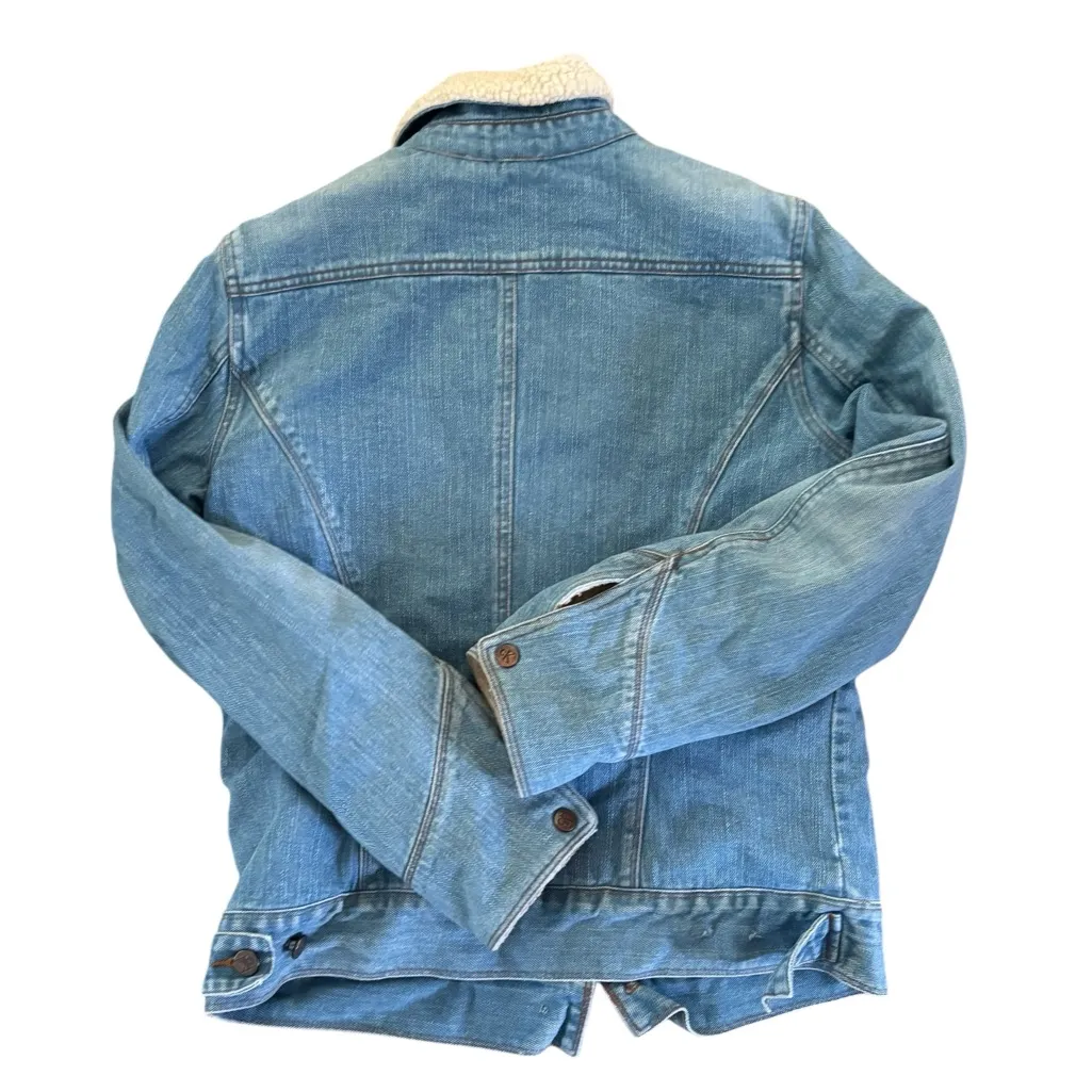 VTG Calvin Klein Sherpa Lined Trucker Jean Jacket Sz M Faded 100% Cotton Pockets - Image 2