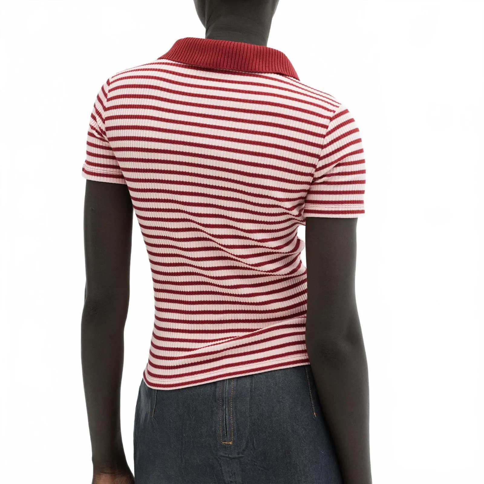 Mango Cotton Blend Short-Sleeved Striped Polo Shirt Red Pink Stripes NWT Small - Image 7