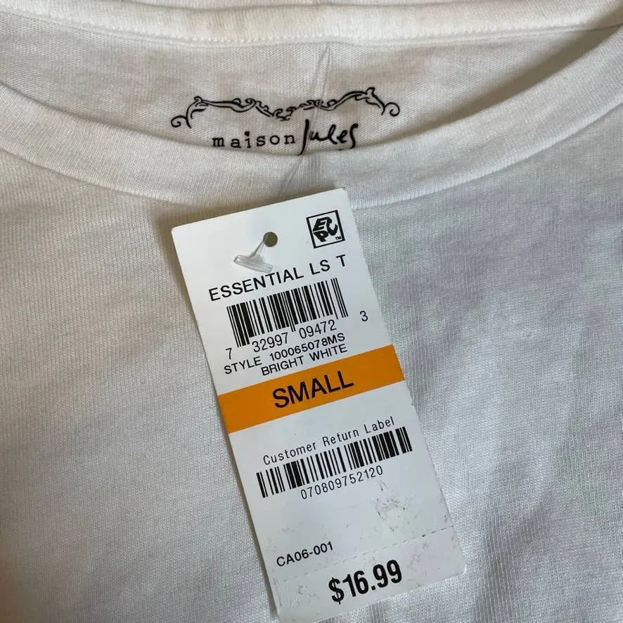 Maison Jules Essential LS T Bright‎ White Long Sleeve T Shirt Women's Small - Image 2