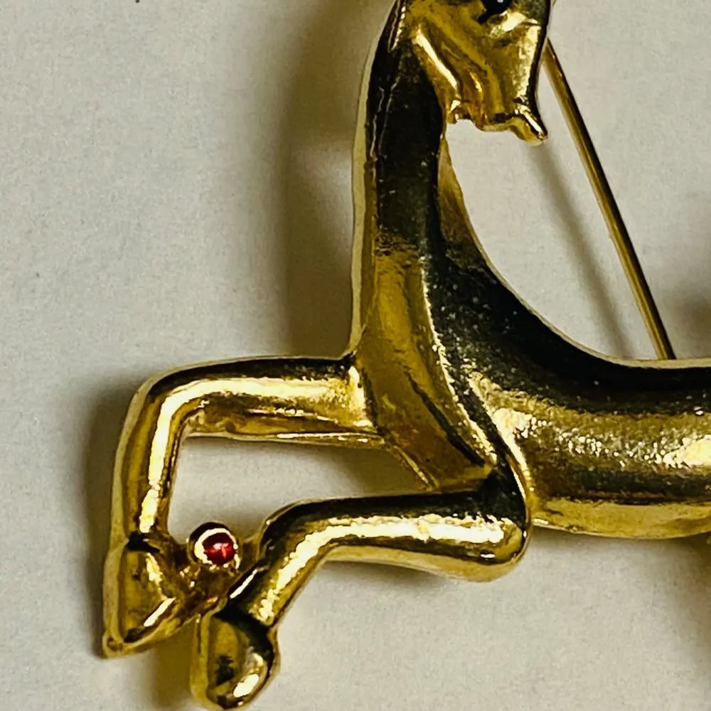 Christmas Reindeer Jewelry Pin Brooch Gold Tone Metal Holly Berry Accent Holiday - Image 4