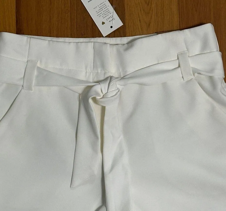 Cooper & Ella Boutique White Eyelet Front Tie Belt Dress Shorts NWT - Image 5