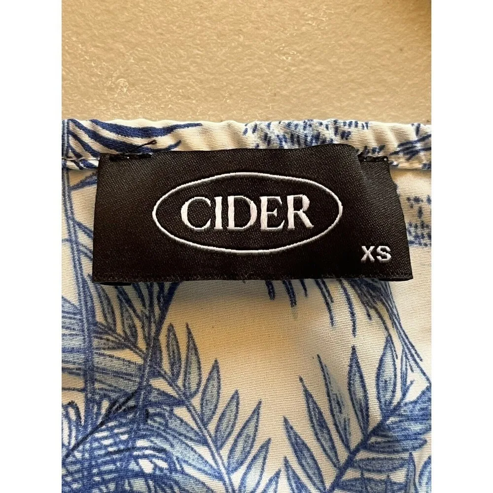 Cider Blue White Landscape Painting Slit Cami Dress Midi Strappy Boho Classic XS - Image 7