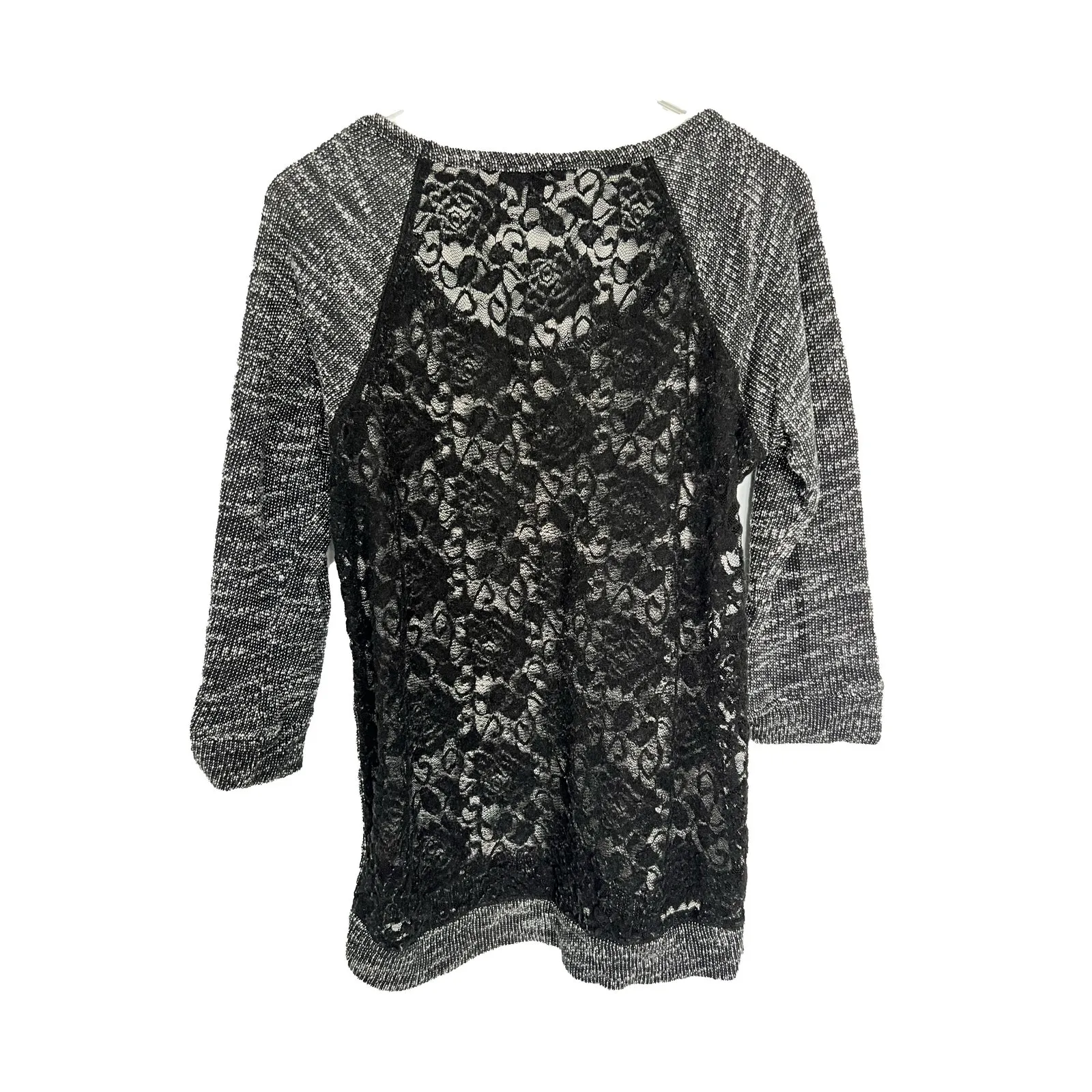 Express Black Marled Knit Sweater with Sheer Lace Back Small - Image 2