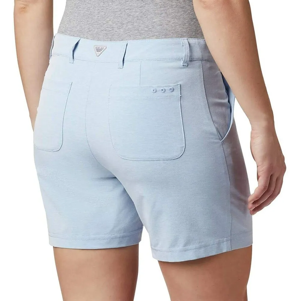 Womens 8 New NWT Columbia PFG Reel Relaxed Shorts Pockets White Blue Stripe UPF - Image 2