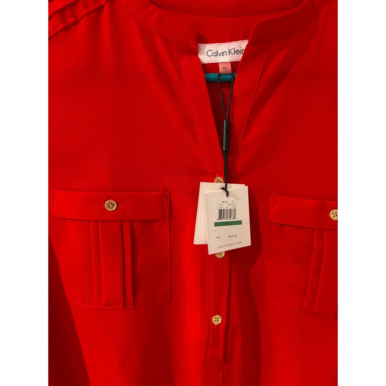 Calvin Klein Red Long Sleeve Collared Utility Pocket Tunic Shirt Women PL - Image 3