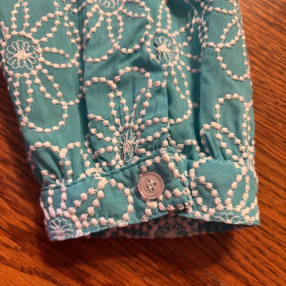 Finley Chloe Dress Daisy Dot Embroidery Size Small Blue Made in the USA - Image 9