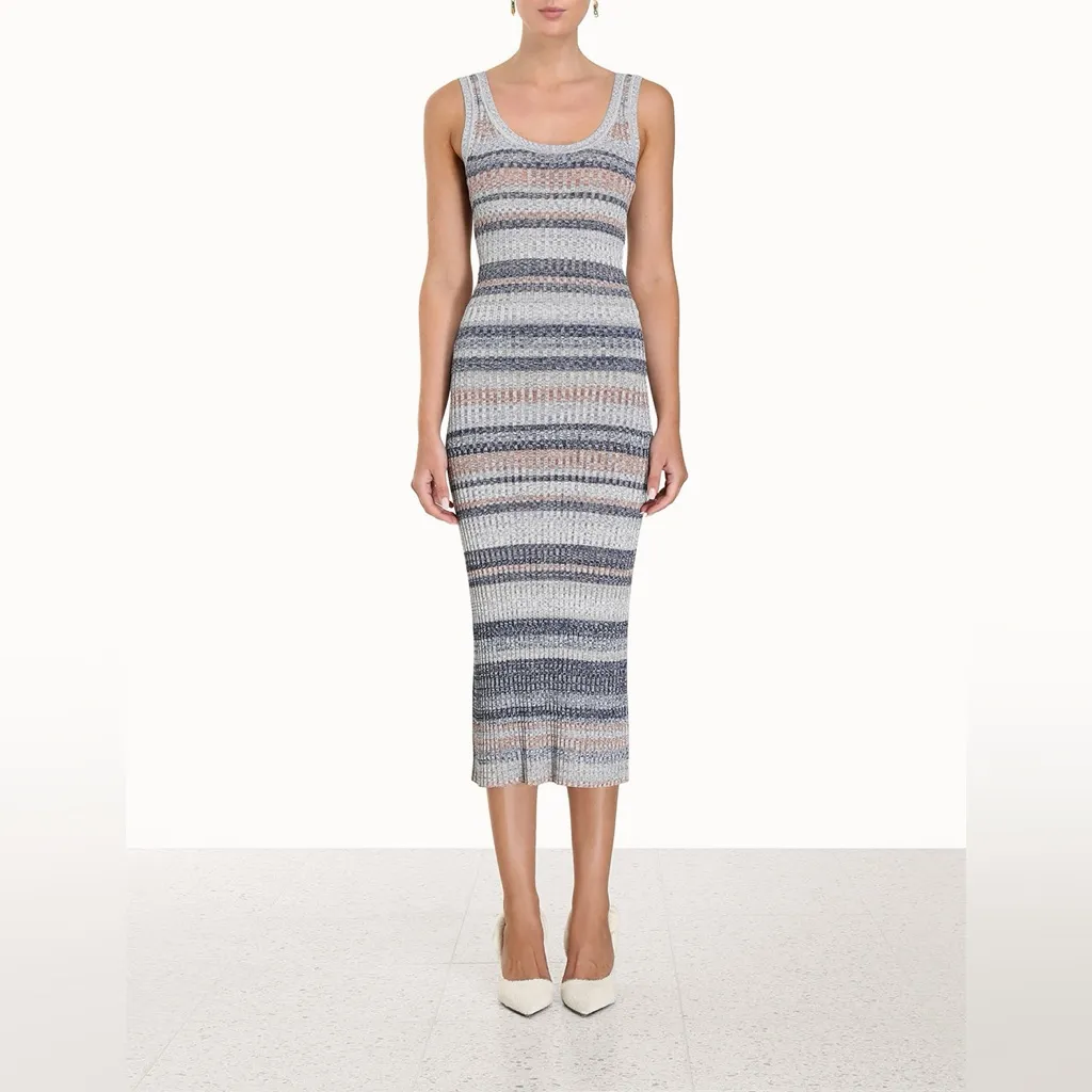 Zimmerman Wonderland‎ Melange Knit Midi Skirt Size 1 US Size 2 Sz 4 Denim Stripe - Image 4