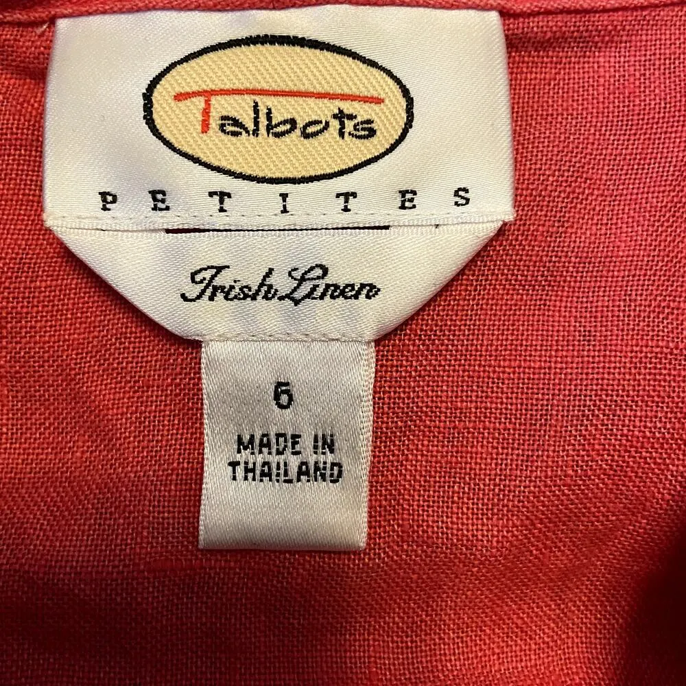 Talbots Irish Linen Button Up Top 100% Linen 3/4 Sleeve Collared Pink 6 - Image 2
