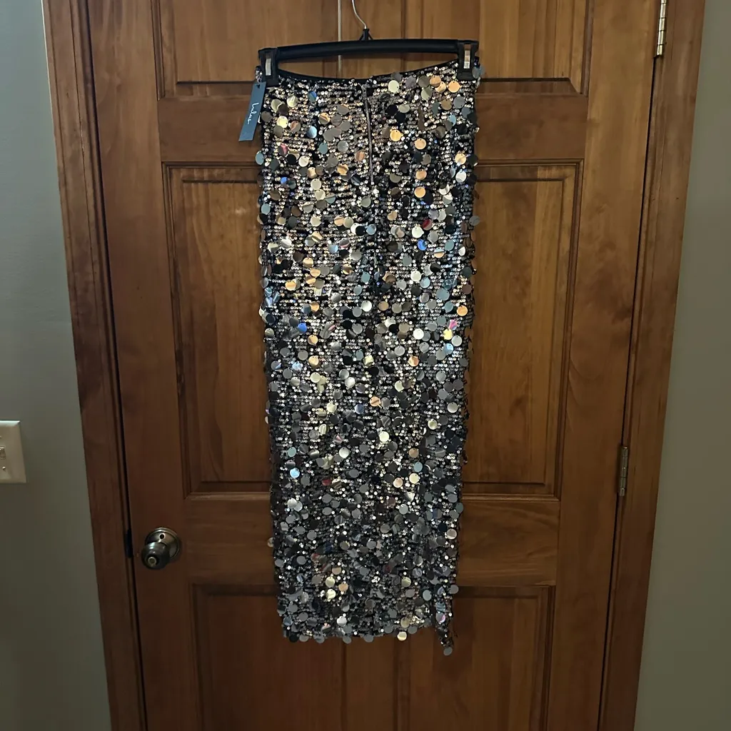 Lulus Prominent Sparkle Silver Sequin Maxi Skirt - Size M - Image 5