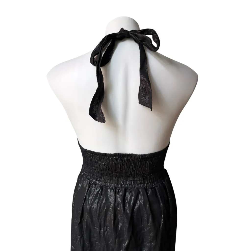 NWT, Vintage Funky People Black Metallic Floral Detail Halter Dress, Sz S - Image 9