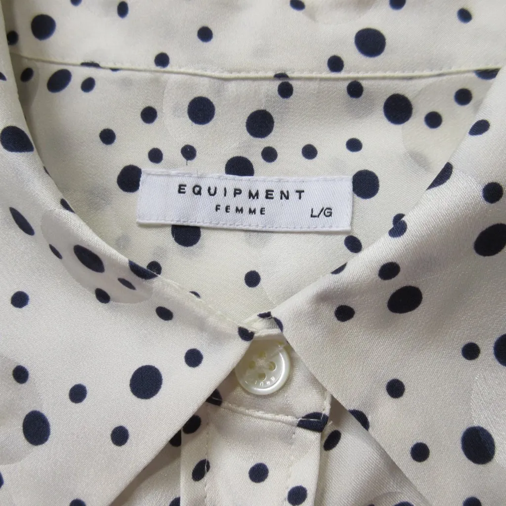 NWT Equipment Slim Signature in White Peacoat Dot Silk Button Down Shirt L - Image 5