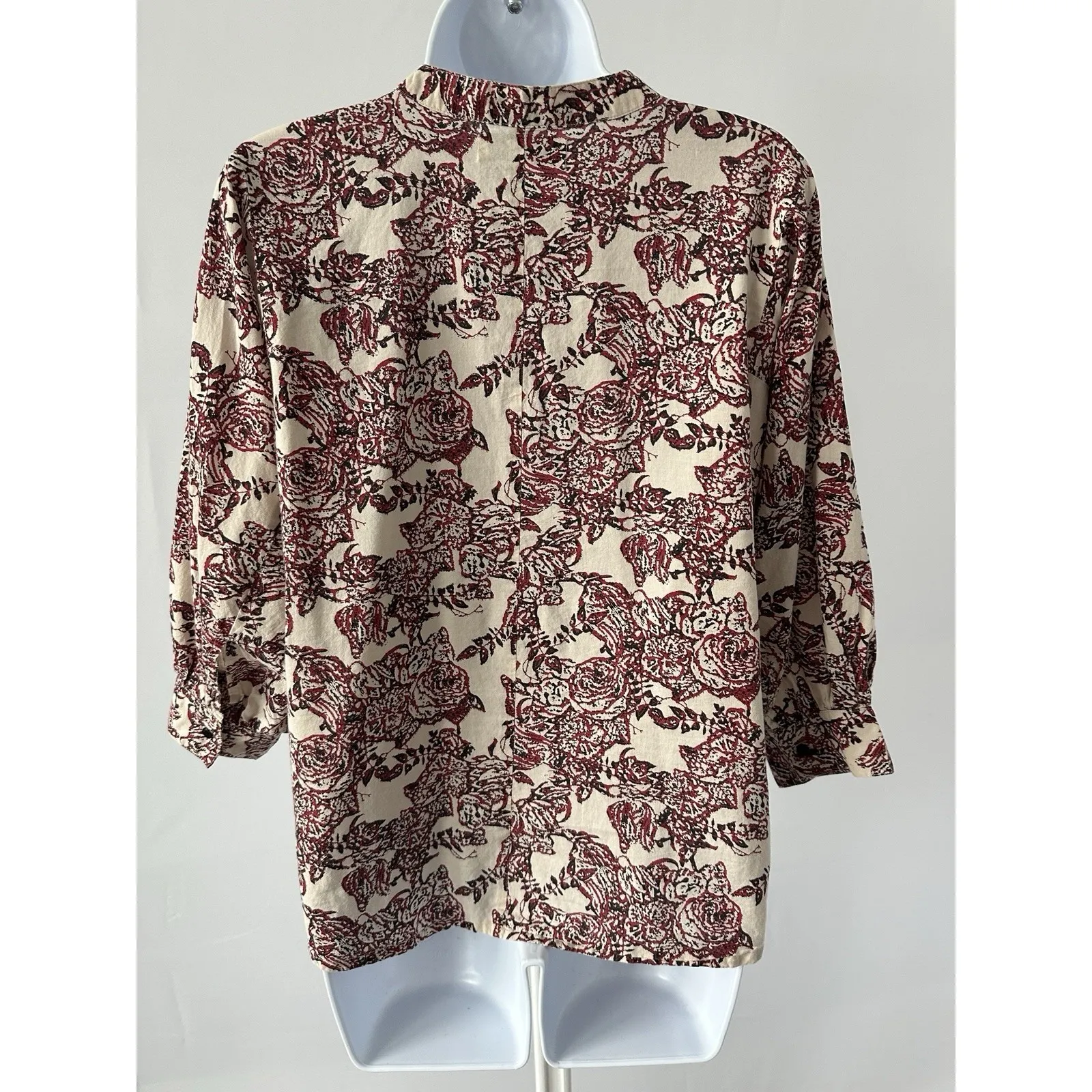 Lollys Laundry Copenhagen, Sz: M Tan Maroon Floral Cotton Casual Shirt (b42) Size M - Image 2