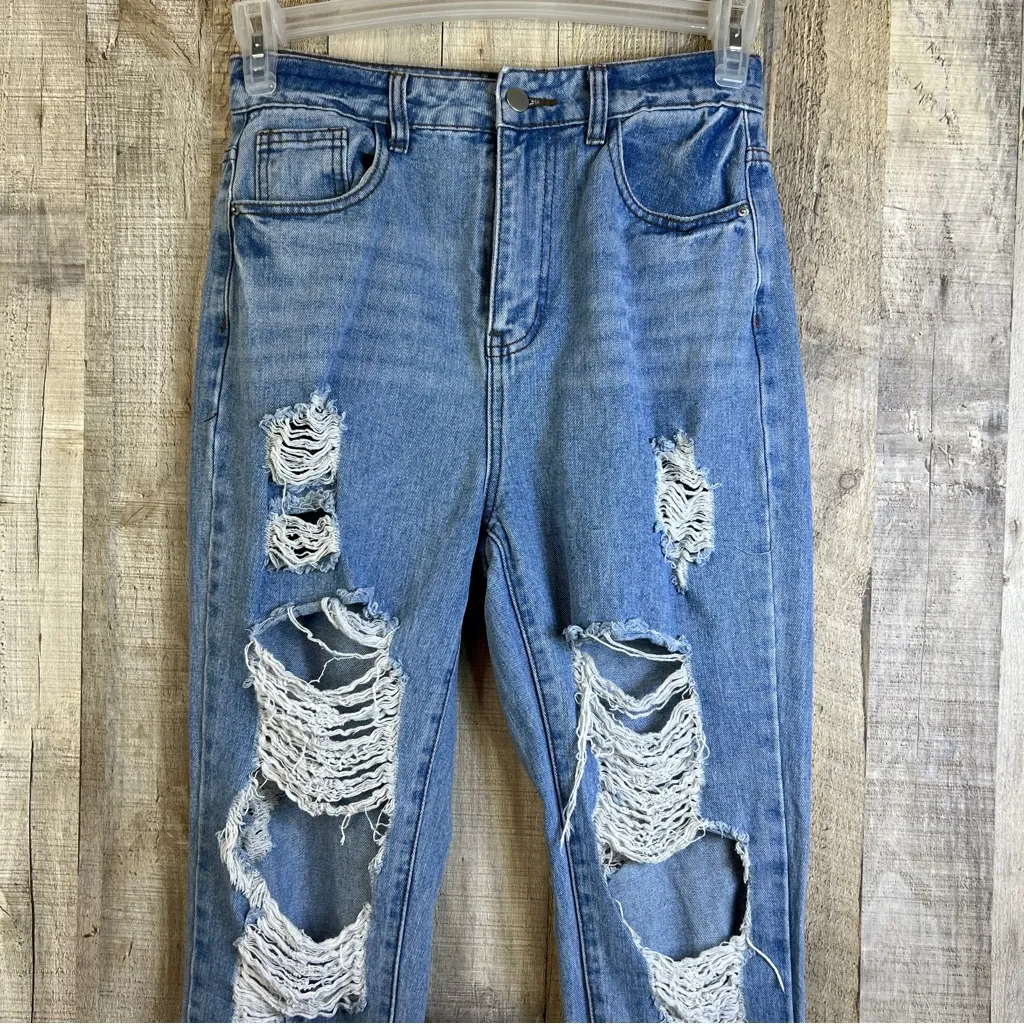 Shein Small Hi-Rise Distressed Cropped Jeans with 5 Pockets - Image 3