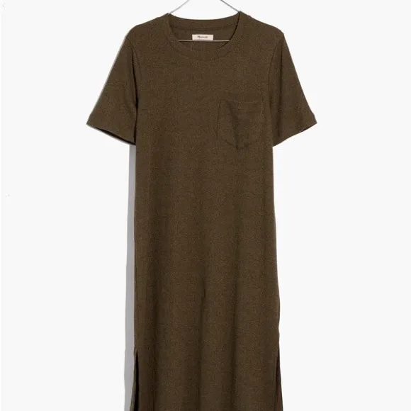 Madewell Ribbed Pocket Tee Midi Dress Women’s Small Kale/Olive Green Side Slits - Image 14