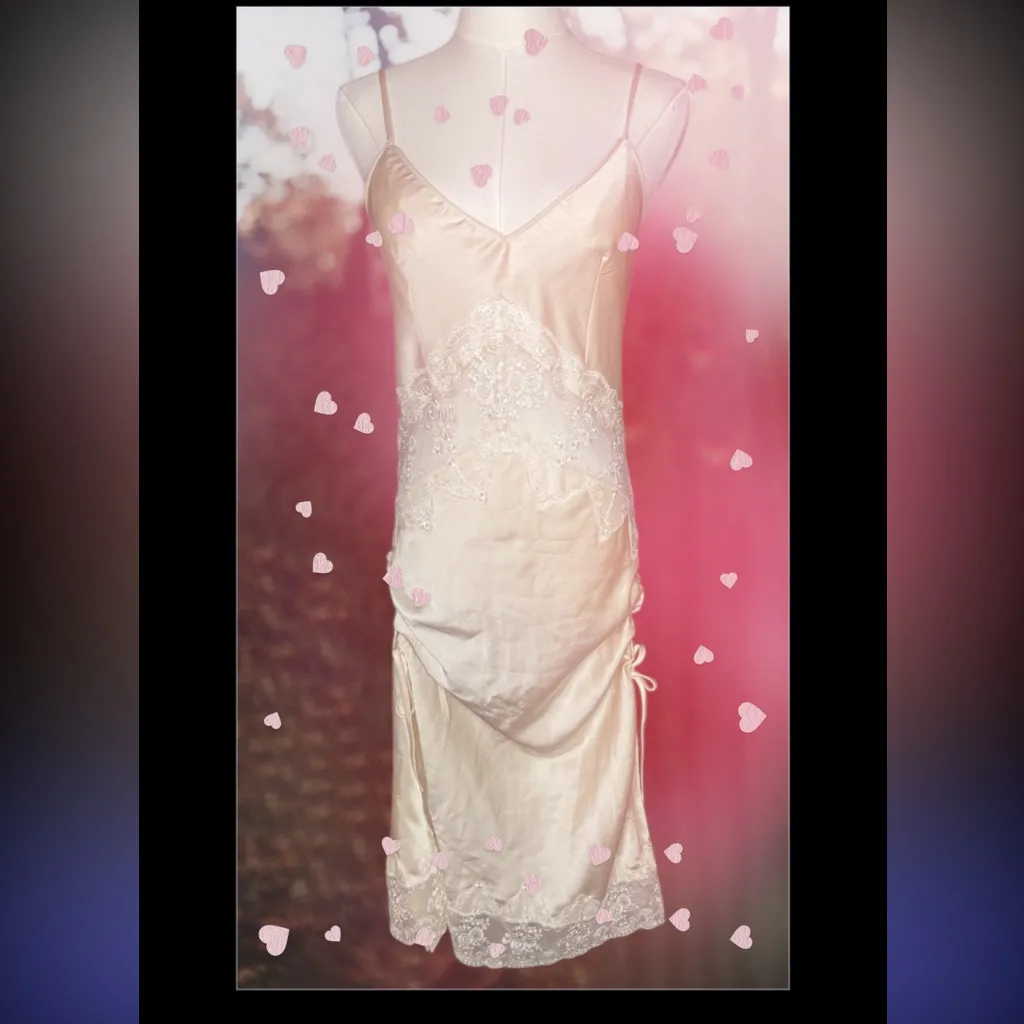 NWT WINGFREE Ivory Satin Midi
Slip Dress with Lace & Ruched Detail
XS/S - Image 5