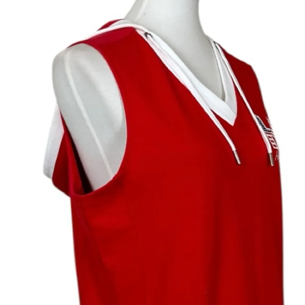 Tommy Hilfiger Hoodie Sweatshirt Sleeveless Red White Flag Women’s Size Large - Image 6