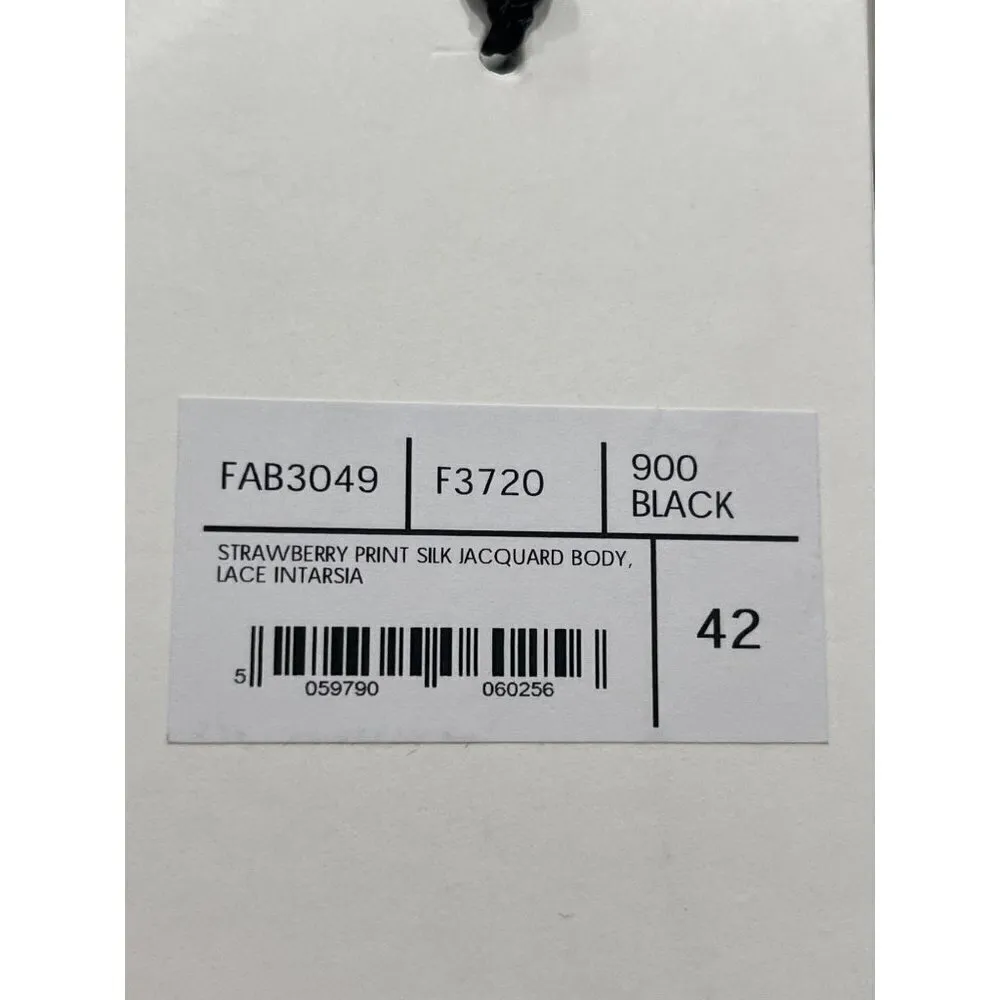 Alessandra Rich Strawberry Print Silk Jacquard Bodysuit in Black 42 New Womens Size undefined - Image 10