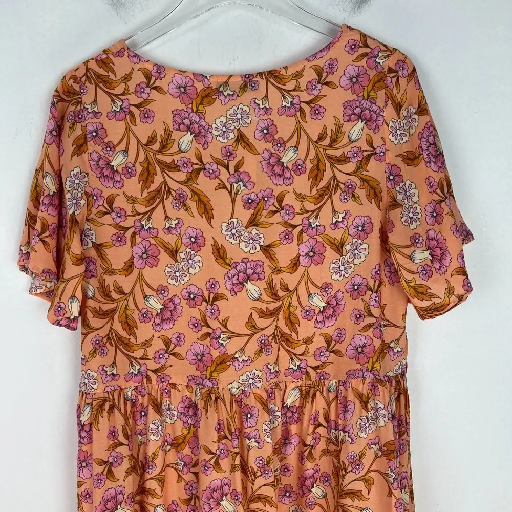 NWT  Floral Tiered Boho Dress Orange Short Sleeves Size Small S NEW T1724 - Image 11