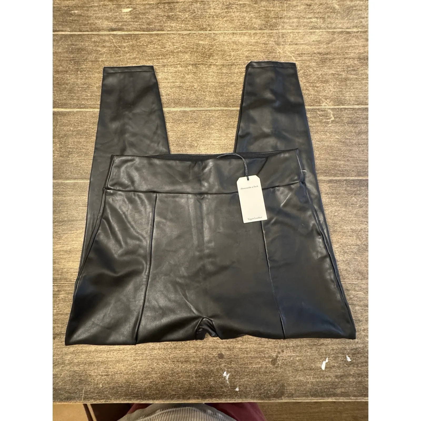 Abercrombie & Fitch Vegan Leather Leggings Size XL High Rise Zipper Ankle Black - Image 3