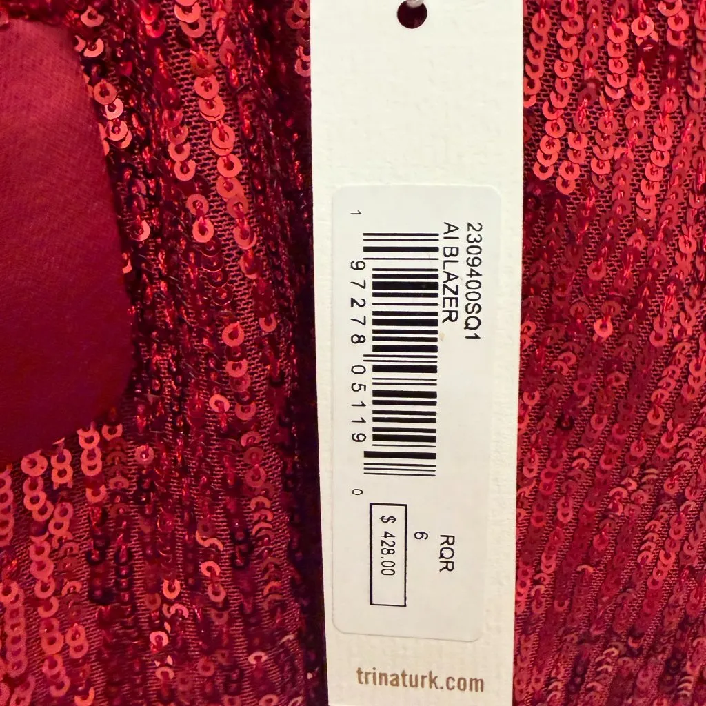 Trina Turk AI Red Sequin Blazer Jacket NWT Size 6 Party Holiday - MSRP $428 - Image 4