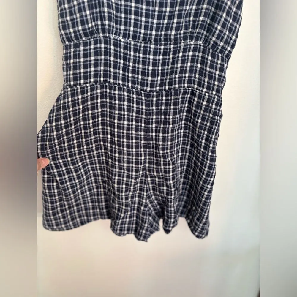 Abercrombie blue gingham plaid linen blend romper size small - Image 4