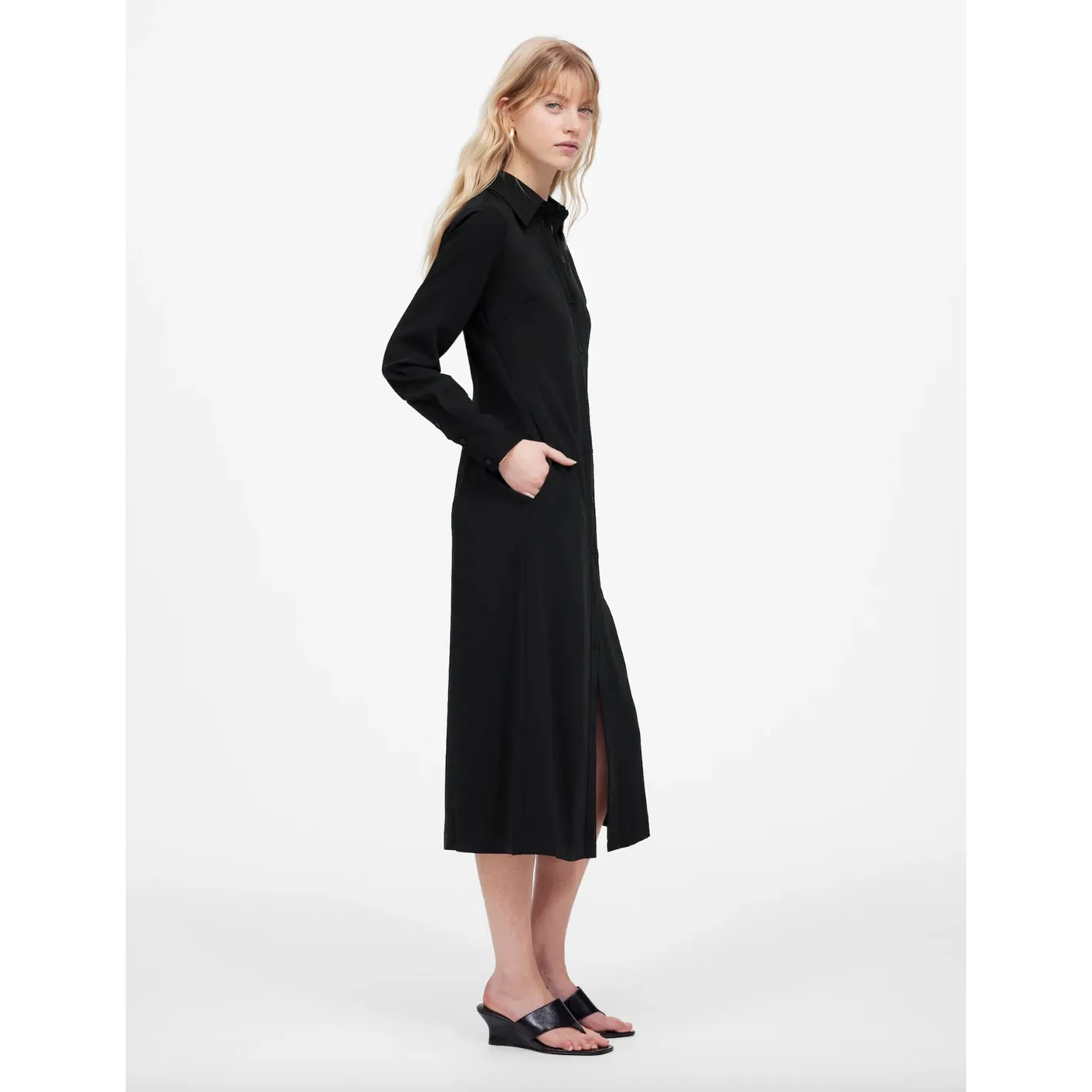 Madewell Button Up Midi Shirtdress Black Minimalist Relaxed Long Sleeve US 2 NWT - Image 3