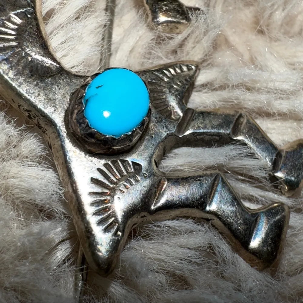 VTG Western Navajo Sterling Silver Kachina Turquoise Brooch Pin Pendant RARE 925 - Image 7