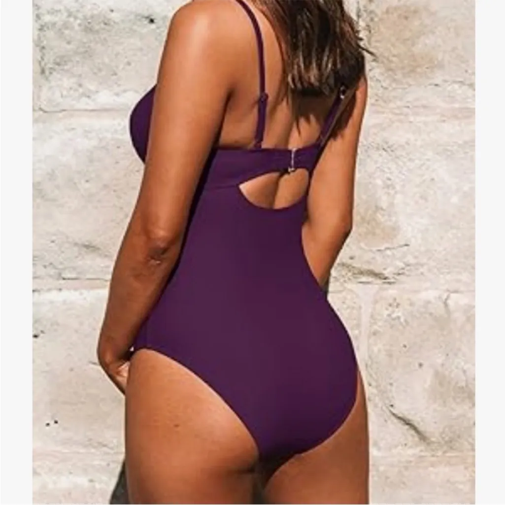 NWT CUPSHE One Piece Swimsuit Twist Front Cutout Adjustable straps purple Sz L - Image 8