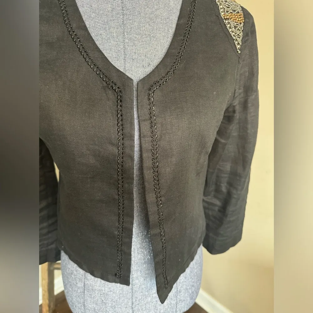 Harlowe & Graham NWOT 100% Linen Beaded Crop blazer - Image 7