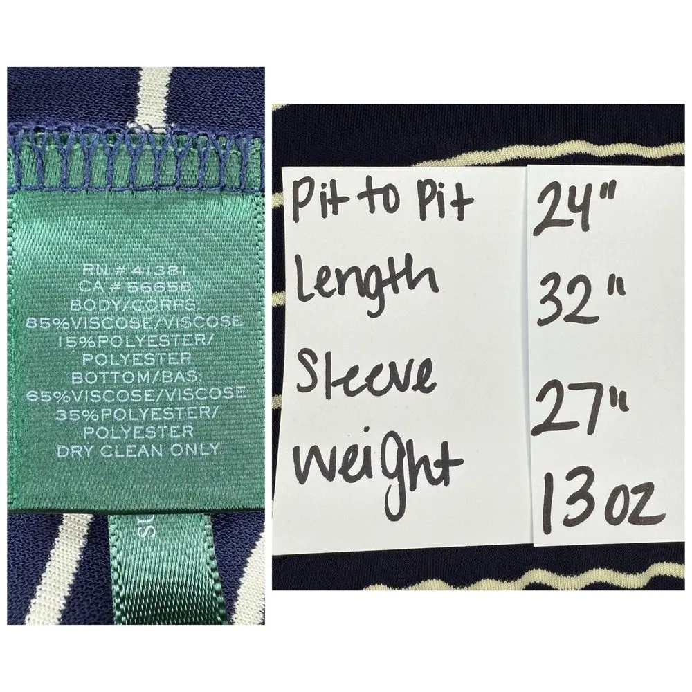 LRL‎ Ralph Lauren 3X Blouse Faux Under Shirt Viscose Stretch Navy Stripe Top - Image 8