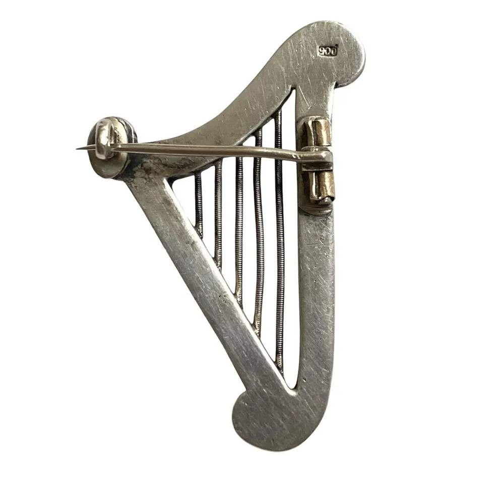 VINTAGE Sterling Silver Harp Rhinestones? Opera Stage Theater Musical Brooch Pin - Image 3