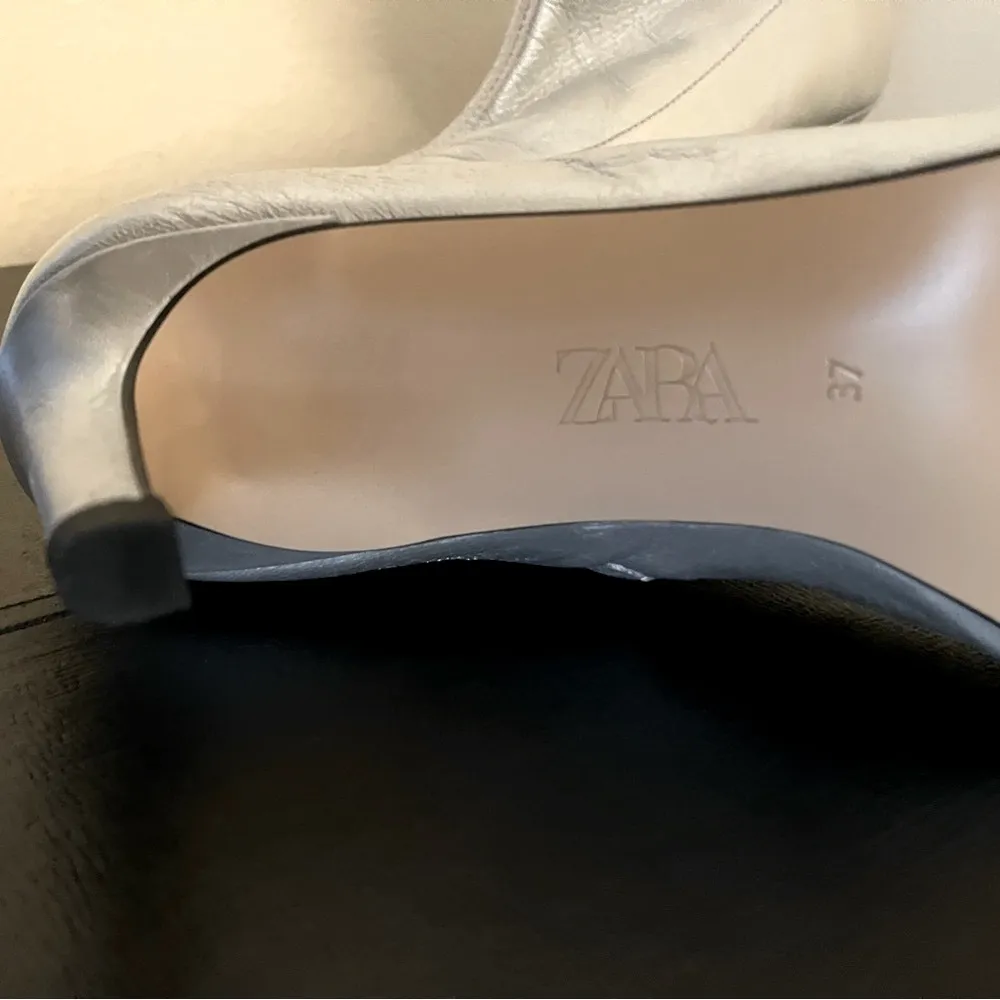 Zara Leather Silver Metallic Pointed Toe Sock Ankle Booties - Image 16