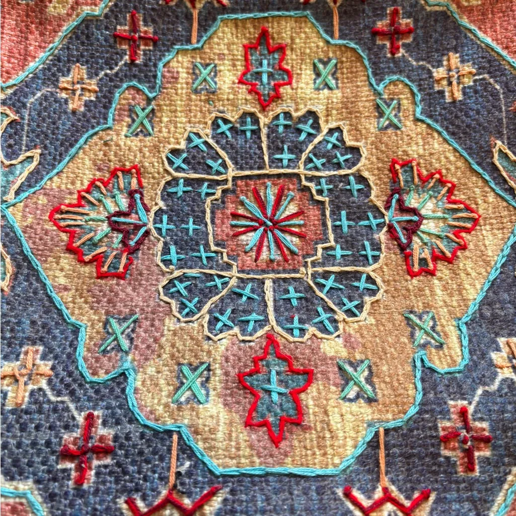 A & P DENIM MULTICOLORED BOHEMIAN TOTE ONE ZIP POCKET INSIDE CLEAN INTERIOR Blue - Image 3