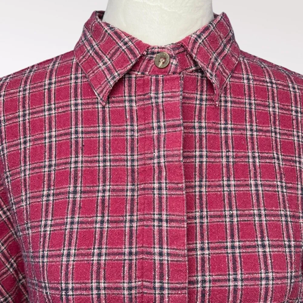 Faded Glory Silk Plaid Button Down Shirt Short Sleeve Medium - Image 2