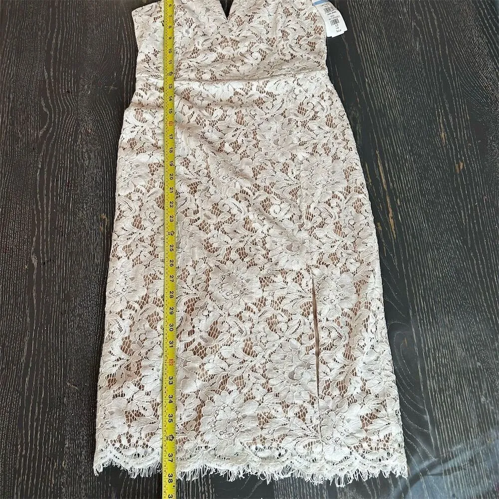 Lulus White Crochet Lace Bodycon Midi Dress M Adjustable Straps Front Slit Size M - Image 9