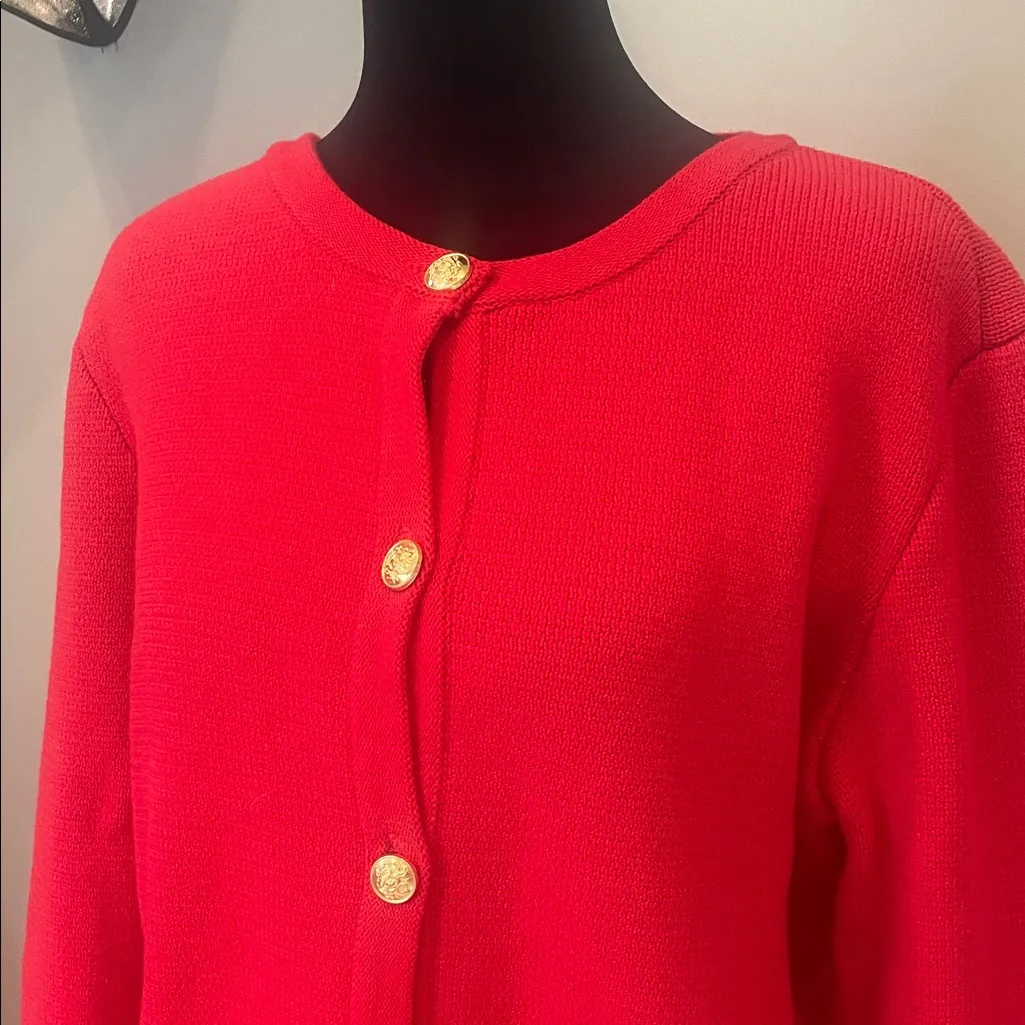 Red Button-Up Women's Sweater cardigan with gold buttons new medium - Image 2