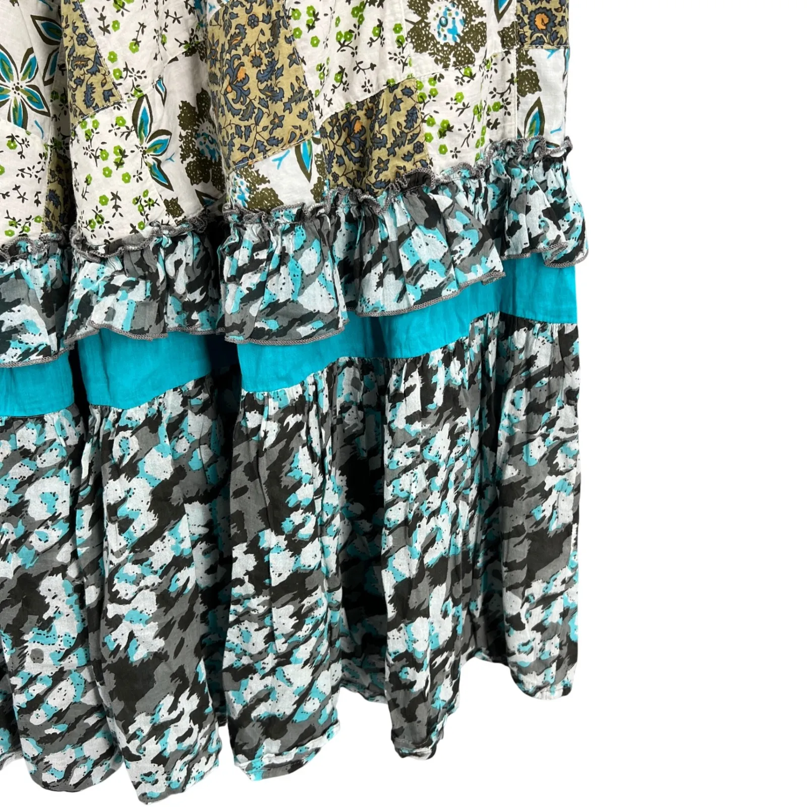 Raga XL Patchwork Floral Print Cotton Maxi Skirt Ruffle Trim Boho Summer - Image 2