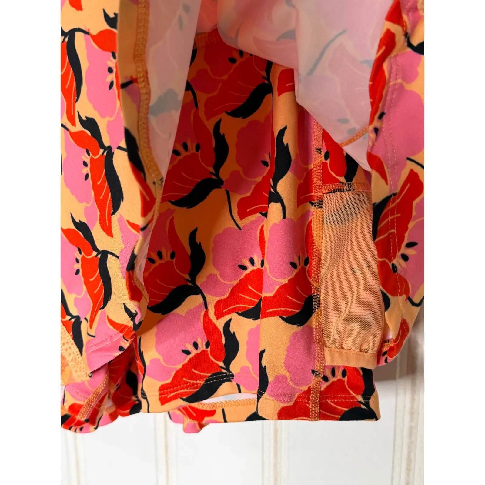 Free People Floral Print Tennis Skirt Shorts Pink Orange Pleats and Thank You L - Image 6