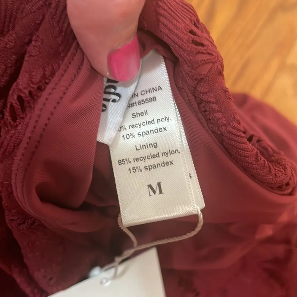 Andie Bikini Set Baja Top Super High Waisted Bottom Size M Syrah Red Lace NWT - Image 14