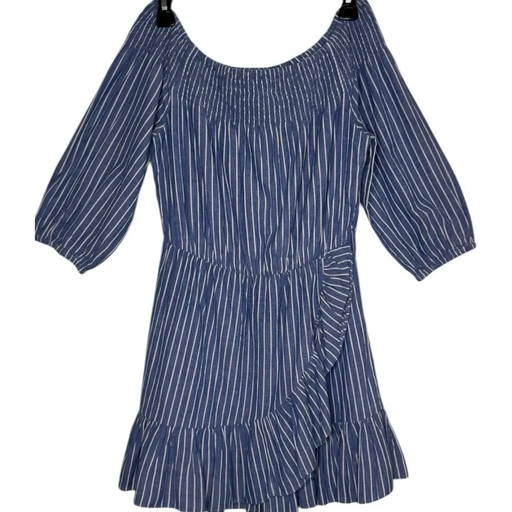 TULAROSA Maida Ruffle Dress in Blue White Stripe Vacation Ruffle Size Small - Image 2