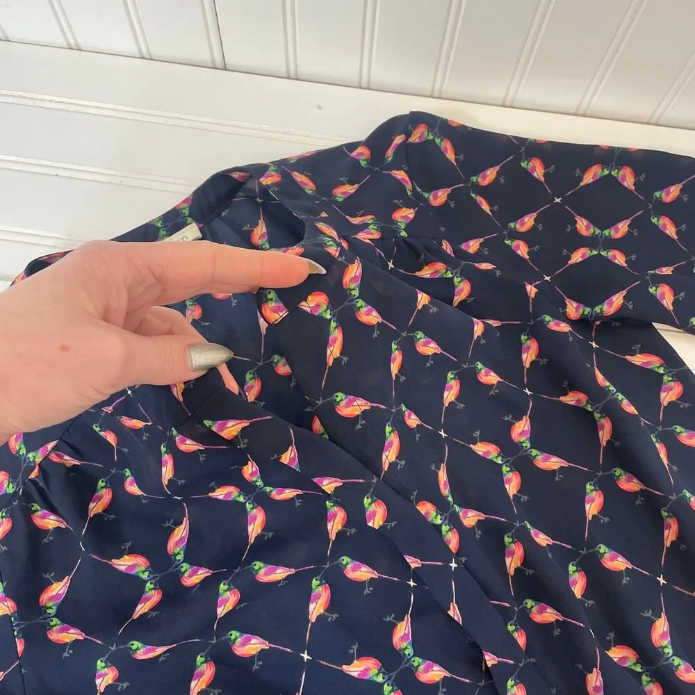 Daniel Rainn Women’s Navy Bird Print Long Sleeve Romper Novelty Size S - Image 5